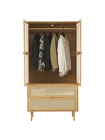 Kleiner Kleiderschrank Aries mit Wiener Geflecht, 2-türig, Gestell: Spanplatte mit Eichenholz, Beine: Massives Eichenholz, Wiener Geflecht: Zuckerrohr, Holz, hell lackiert, B 100 x H 194 cm