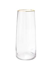 Grote mondgeblazen glazen vaas Myla met goudkleurige rand, Glas, Transparant, Ø 18 x H 40 cm