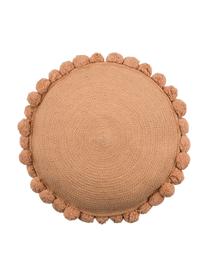 Cuscino rotondo in juta con imbottitura Pom Pom, Juta, Legno di quercia, Ø 40 cm