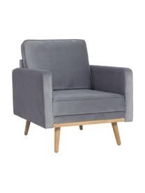 Samt-Sessel Saint in Grau mit Eichenholz-Füßen, Bezug: Samt (Polyester) Der hoch, Gestell: Massives Eichenholz, Span, Samt Grau, B 85 x T 76 cm