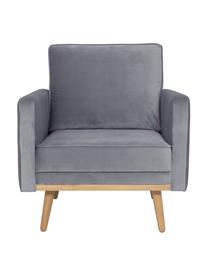 Fluwelen fauteuil Saint in grijs met eikenhouten poten, Bekleding: fluweel (polyester), Frame: massief eikenhout, spaanp, Fluweel grijs, B 85 x D 76 cm