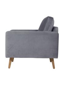 Fluwelen fauteuil Saint in grijs met eikenhouten poten, Bekleding: fluweel (polyester), Frame: massief eikenhout, spaanp, Fluweel grijs, B 85 x D 76 cm