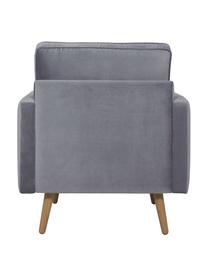 Fluwelen fauteuil Saint in grijs met eikenhouten poten, Bekleding: fluweel (polyester), Frame: massief eikenhout, spaanp, Fluweel grijs, B 85 x D 76 cm