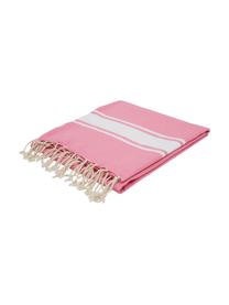 Fouta s proužky a třásněmi St Tropez, 100 % bavlna, Růžová, bílá, Š 100 cm, D 200 cm