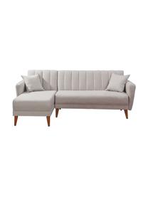 Sofa narożna z lnu z funkcją spania Aqua (3-osobowa), Tapicerka: len, Stelaż: drewno rogowe, metal, Nogi: drewno naturalne, Beżowy, S 225 x G 145 cm