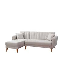 Sofa narożna z lnu z funkcją spania Aqua (3-osobowa), Tapicerka: len, Stelaż: drewno rogowe, metal, Nogi: drewno naturalne, Beżowy, S 225 x G 145 cm