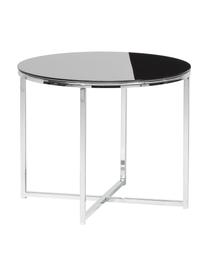Table d'appoint avec plateau en verre noir Cross, Noir, métal chromé, Ø 55 x haut. 45 cm