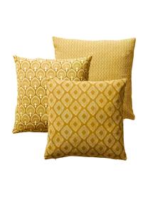 Set 3 federe arredo fantasia in cotone giallo senape Cousin, 100% cotone, Giallo senape, bianco, Larg. 45 x Lung. 45 cm