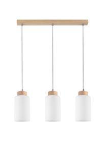 Scandi hanglamp Bosco van glas en hout, Lampenkap: glas, Decoratie: eikenhout, geolied, Baldakijn: eikenhout, geolied, Wit, beige, 52 x 110 cm