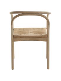 Eichenholz-Armlehnstuhl Holzstuhl Lidingo mit Schnurgeflecht, Rahmen: Eichenholz, weiß gekalkt, Sitzfläche: Papierschnurgeflecht, Beige, B 54 x T 56 cm