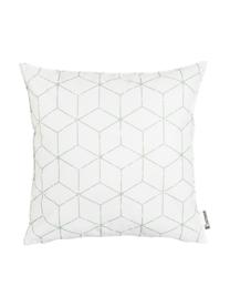 Coussin d'extérieur Cube, 100 % polyester, Blanc, vert, larg. 47 x long. 47 cm