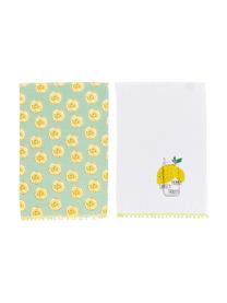 Set de paños de cocina Lemon, 2 uds., 100% algodón, Amarillo, blanco, verde, An 40 x L 60 cm