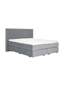 Premium Samt-Boxspringbett Lacey, Matratze: 7-Zonen-Taschenfederkern , Füße: Massives Buchenholz, lack, Dunkelgrau, 140 x 200 cm