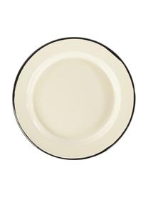 Smaltované mělké talíře s ručně malovanými okraji Ginger, 2 ks, Kov se smaltovaným povrchem, Krémová, černá, Ø 26 cm, V 2 cm