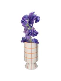 Vase design aspect carrelage Stripe, Dolomie, Blanc crème, orange, rose, Ø 11 x haut. 22 cm