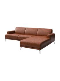 Sofa narożna ze skóry Puzo, Tapicerka: 100% skóra, Nogi: metal lakierowany, Koniakowy z wykończeniem vintage, S 240 x G 165 cm