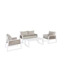 Tuin loungeset Captiva in beige/wit, 4-delig, Bekleding: polyester, Frame: gepoedercoat aluminium, Beige, wit, Set met verschillende formaten