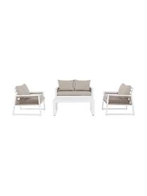 Tuin loungeset Captiva in beige/wit, 4-delig, Bekleding: polyester, Frame: gepoedercoat aluminium, Beige, wit, Set met verschillende formaten