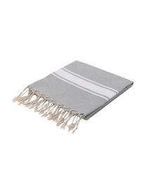 Fouta s proužky a třásněmi St Tropez, 100 % bavlna, Šedá, bílá, Š 100 cm, D 200 cm