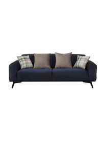 Sofa rozkładana z aksamitu Lisa (3-osobowa), Tapicerka: 100% aksamit poliestrowy, Stelaż: drewno brzozowe, płyta wi, Nogi: drewno naturalne, Niebieski, S 220 x G 92 cm