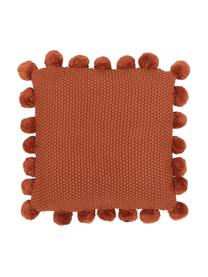 Federa arredo a maglia color ruggine con pompon Molly, 100% cotone, Terracotta, Larg. 40 x Lung. 40 cm