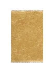 Handgetufteter Baumwollteppich Asisa mit Zickzack-Muster und Fransen, Senfgelb, Beige, B 200 x L 300 cm (Größe L)