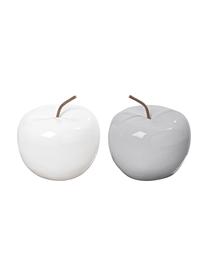 Decoratieve appels Alvaro H 12 cm, 2 stuks, Keramiek, Wit, lichtgrijs, Ø 13 x H 12 cm