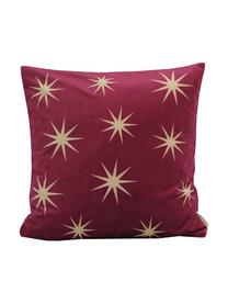 Fluwelen kussenhoes Stars met gouden sterren geborduurd, Polyesterfluweel, Rood, beige, 45 x 45 cm