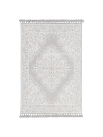 Tapis bohème gris blanc tissé à plat Salima, 100 % coton, Gris clair, blanc crème, larg. 70 x long. 140 cm (taille XS)