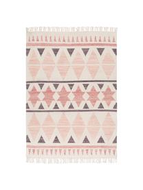 Tapis kilim en laine rose/crème, tissé main Billund, Rose, crème, gris foncé