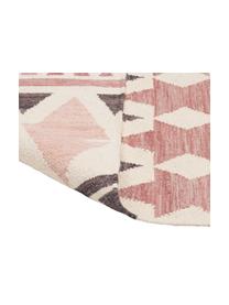 Tapis kilim en laine rose/crème, tissé main Billund, Rose, crème, gris foncé