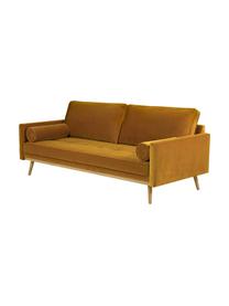 Samt-Sofa Saint (3-Sitzer) in Senfgelb mit Eichenholz-Füssen, Bezug: Samt (Polyester) Der hoch, Gestell: Massives Eichenholz, Span, Samt Senfgelb, B 210 x T 93 cm