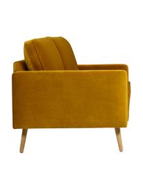 Samt-Sofa Saint (3-Sitzer) in Senfgelb mit Eichenholz-Füssen, Bezug: Samt (Polyester) Der hoch, Gestell: Massives Eichenholz, Span, Samt Senfgelb, B 210 x T 93 cm