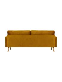 Sofa z aksamitu z nogami z drewna dębowego Saint (3-osobowa), Tapicerka: aksamit (poliester) Dzięk, Musztardowy aksamit, S 210 x G 93 cm
