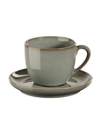 Tazza caffè fatta a mano Eucalyptus 2 pz, Gres, Verde, marrone, Ø 7 x Alt. 6 cm, 90 ml