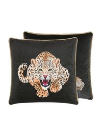 Housse de coussin 40x40 velours passepoil doré Deluxe Leo, Noir, brun, blanc, couleur dorée