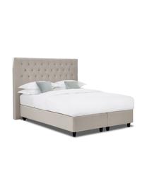 Premium fluwelen boxspring  bed Phoebe in taupe, Matras: 5-zones pocketvering, Poten: massief gelakt berkenhout, Fluweel taupe, 200 x 200 cm, hardheidsgraad 3