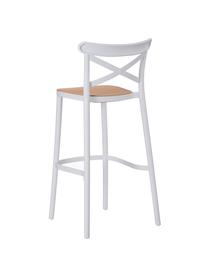 Taburete alto con respaldo de plástico Henri, Asiento: malla de polipropileno Es, Beige, blanco, An 38 x Al 102 cm