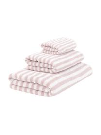 Gestreepte handdoekenset Viola, 3-delig, 100% katoen, middelzware kwaliteit, 550 g/m², Roze, wit, Set met verschillende formaten