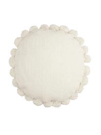 Coussin rond pompons Betta, Blanc ivoire