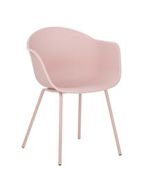 Sedia con braccioli in plastica con gambe in metallo Claire, Seduta: materiale sintetico, Gambe: metallo verniciato a polv, Rosa, Larg. 60 x Alt. 54 cm