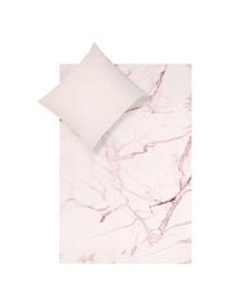Dubbelzijdig dekbedovertrek Malin, Weeftechniek: renforcé Draaddichtheid 2, Voorzijde: marmerpatroon, roze Achterzijde: roze, Effen, 140 x 200 cm + 1 kussenhoes 60 x 70 cm