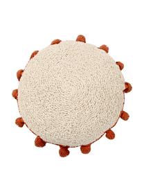 Handgefertigtes Kuschelkissen Circle mit Fransen, Bezug: 97 % Baumwolle, 3 % ander, Cremeweiß, Orange, Ø 48 cm