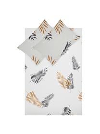 Drap plat en coton Foliage, Blanc, ocre, noir