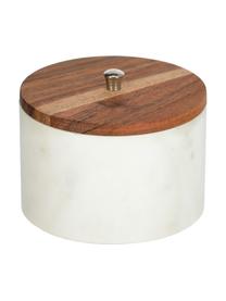 Boîte de rangement marbre Karla, Marbre blanc, bois foncé, Ø 13 x haut. 10 cm