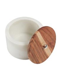 Marmeren opbergpot Karla in wit, Pot: marmer, Deksel: acaciahout, Wit marmer, donker hout, Ø 13 x H 10 cm
