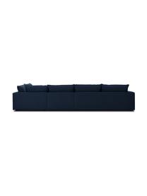 XXL-Ecksofa Tribeca in Dunkelblau, Bezug: 100% Polyester Der hochwe, Gestell: Massives Buchenholz, Füße: Massives Buchenholz, lack, Webstoff Dunkelblau, B 405 x T 228 cm