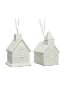 Porzellan-Anhänger Haus H 6 cm, 2 Stück, Porzellan, Weiß, B 5 x H 6 cm