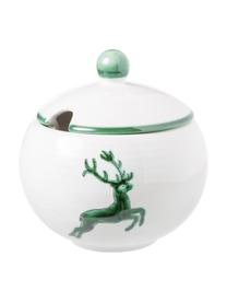 Handbeschilderde suikerpot Classic Green Deer, Keramiek, Wit, Ø 10 cm
