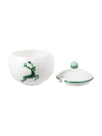 Handbeschilderde suikerpot Classic Green Deer, Keramiek, Wit, Ø 10 cm